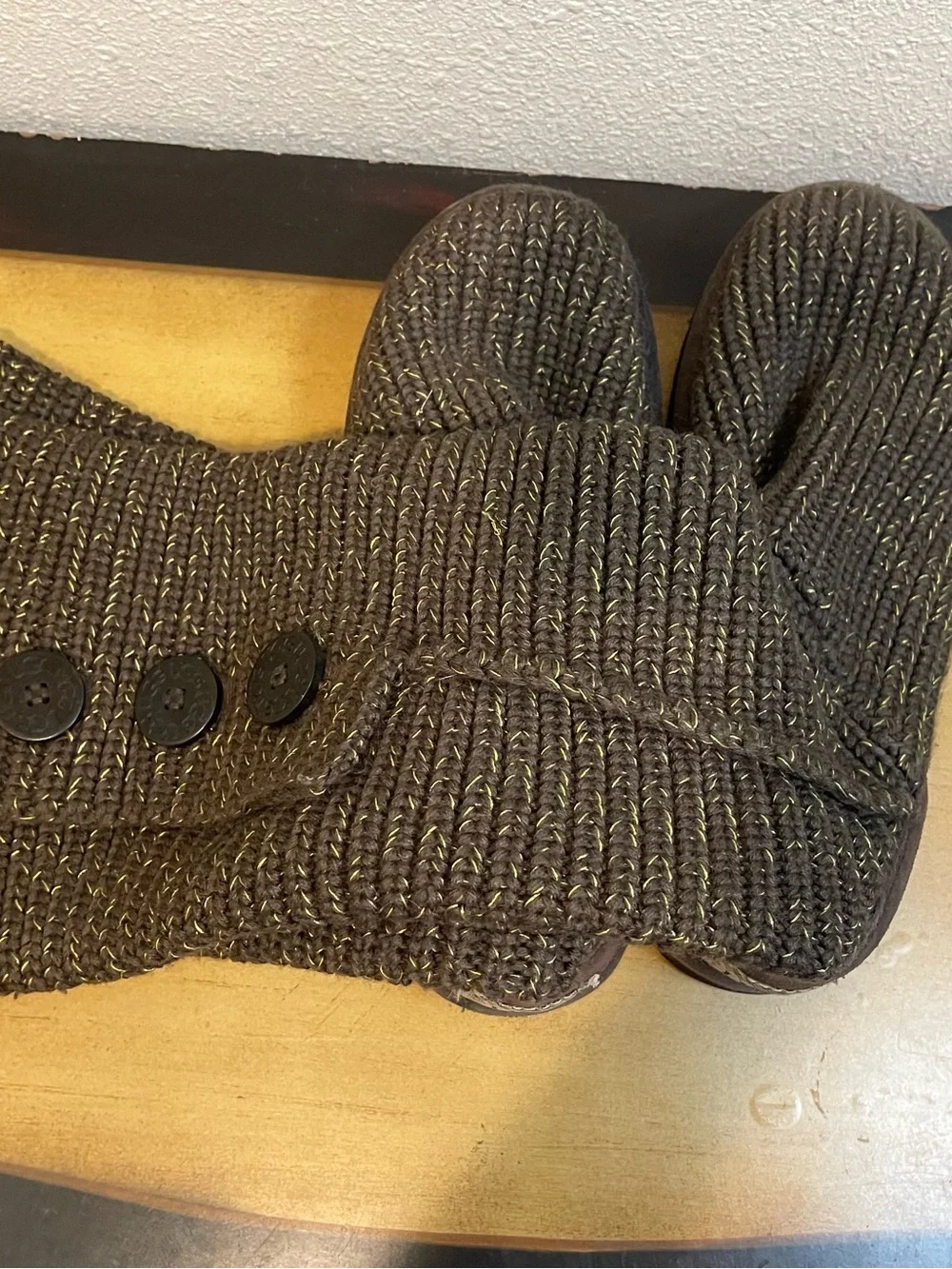 UGG W Purl Cardy Knit Boots Charcoal Grey Gold Metallic Sz 9